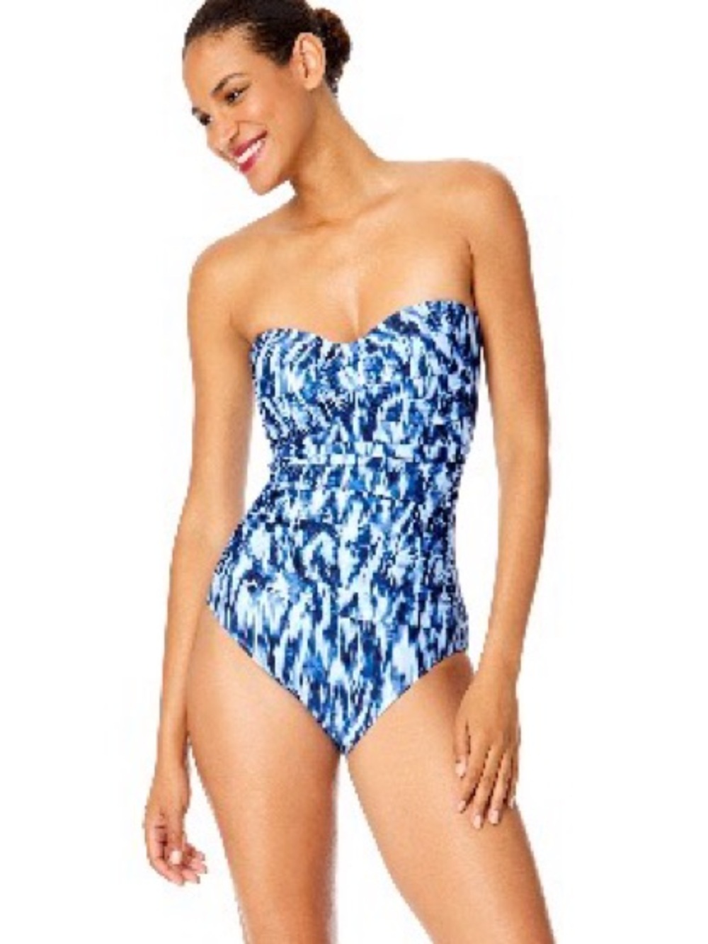 NWOT sz 14 Anne Cole Strapless Blue Ikat-Print One-Piece Swimsuit
